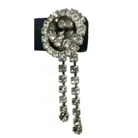 Vintage Rhinestone Earrings Clip Double Circle Long Dangle Bride Barbie Art Deco - Picture 4 of 13